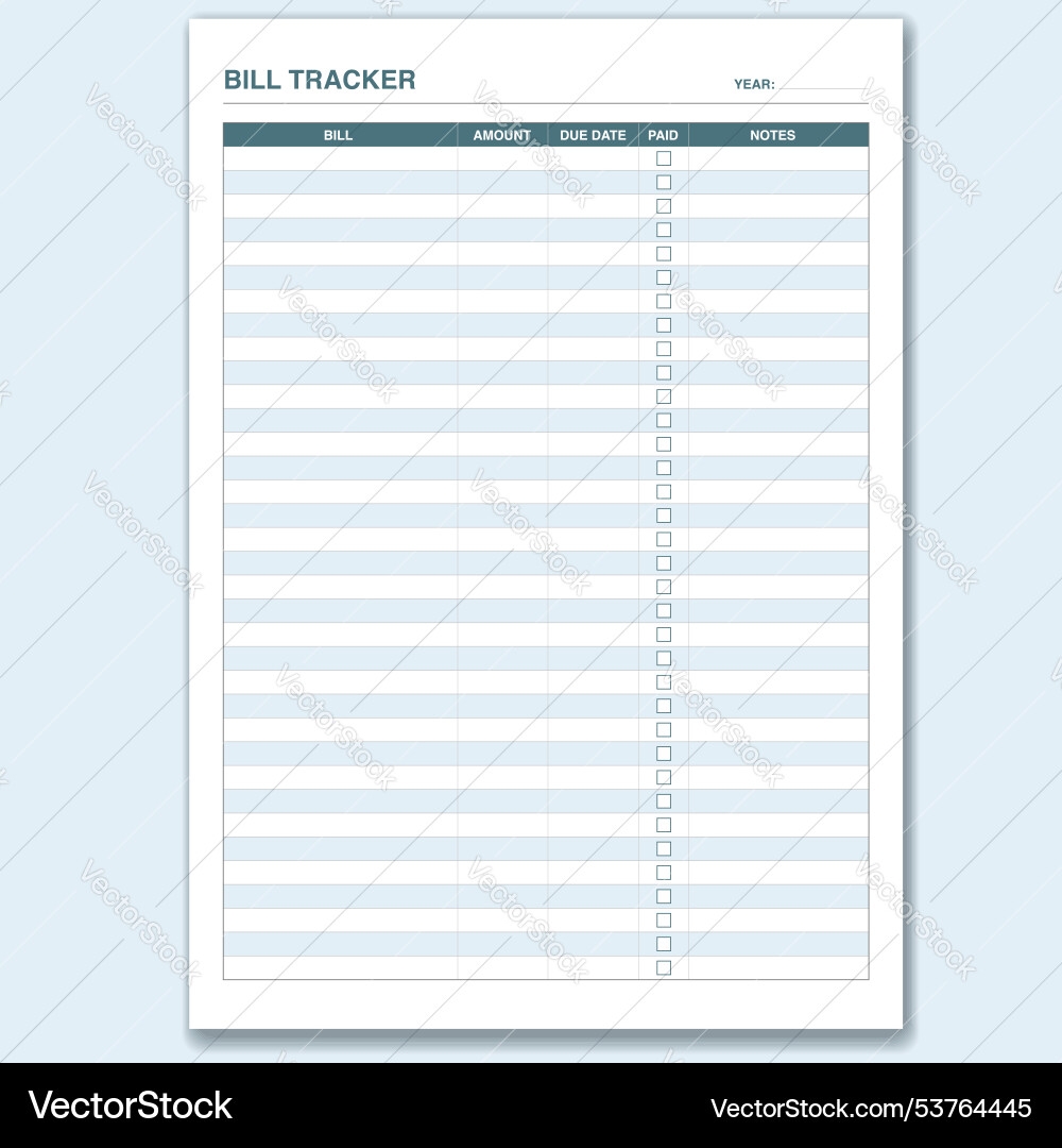 Bill Tracker Expenses Planner Printable Template Vector Image