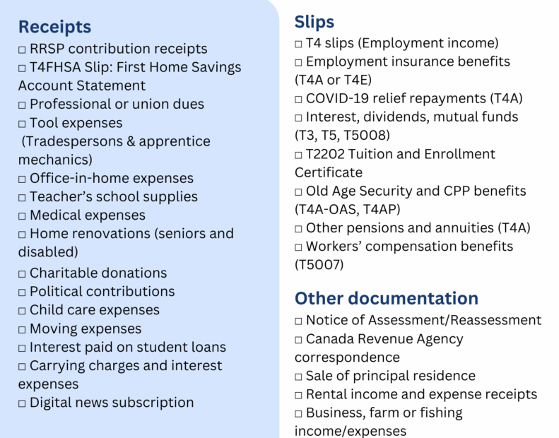 Canadian Income Tax Checklist 2024