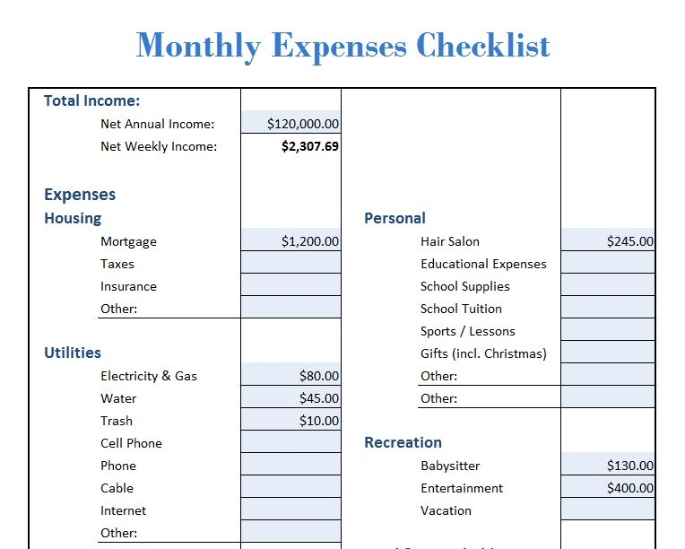Expense Tracker Checklist Printable Loadfity