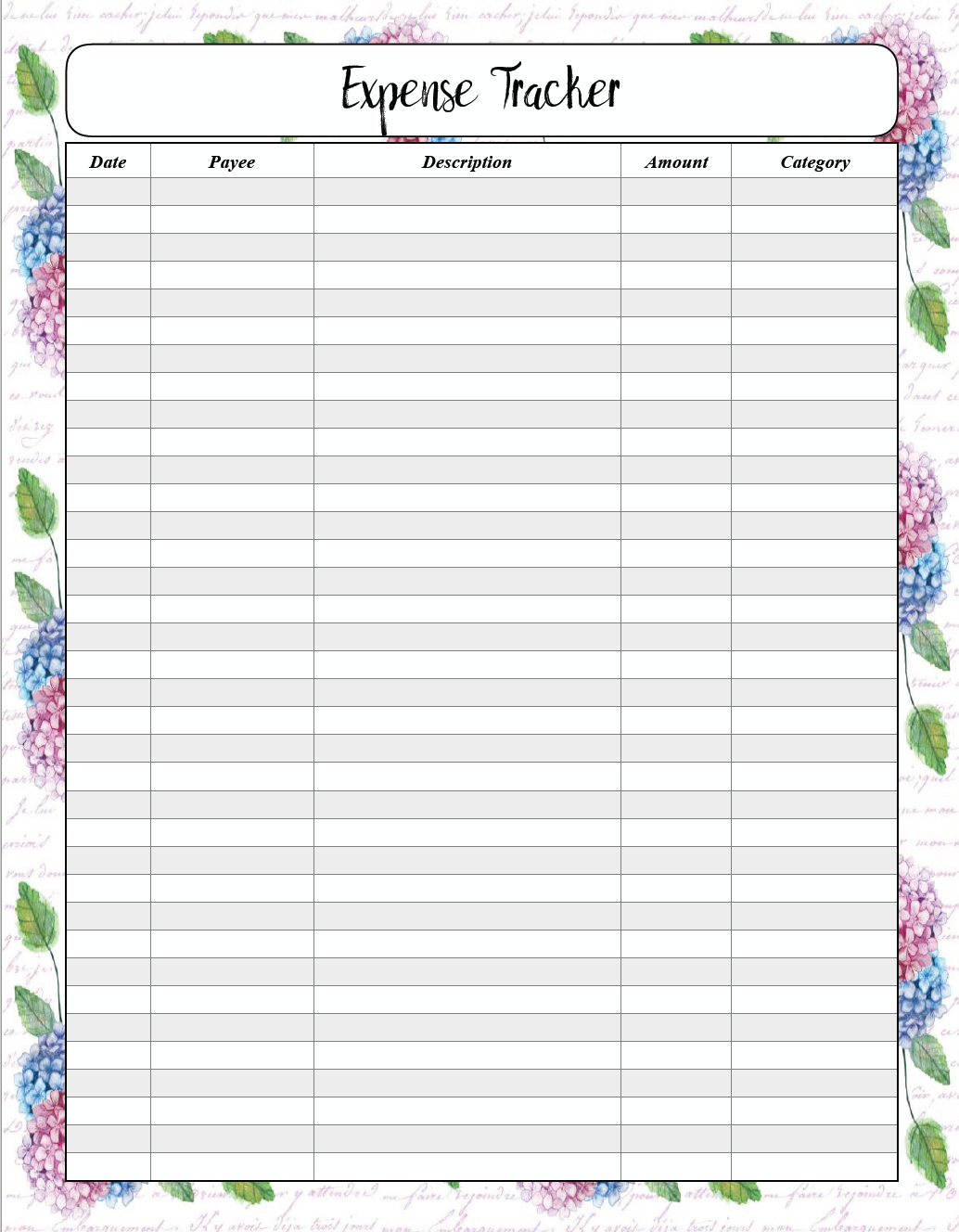 Expense Tracker Free Printable Pages
