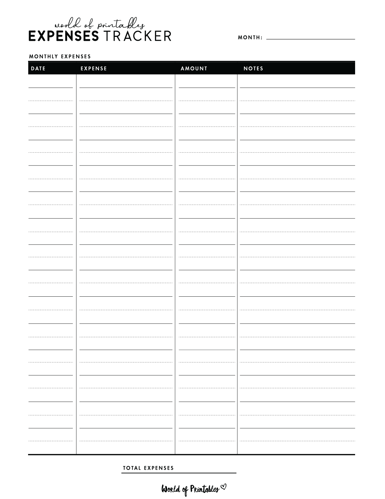 Expense Tracker Printable Template Free Printable