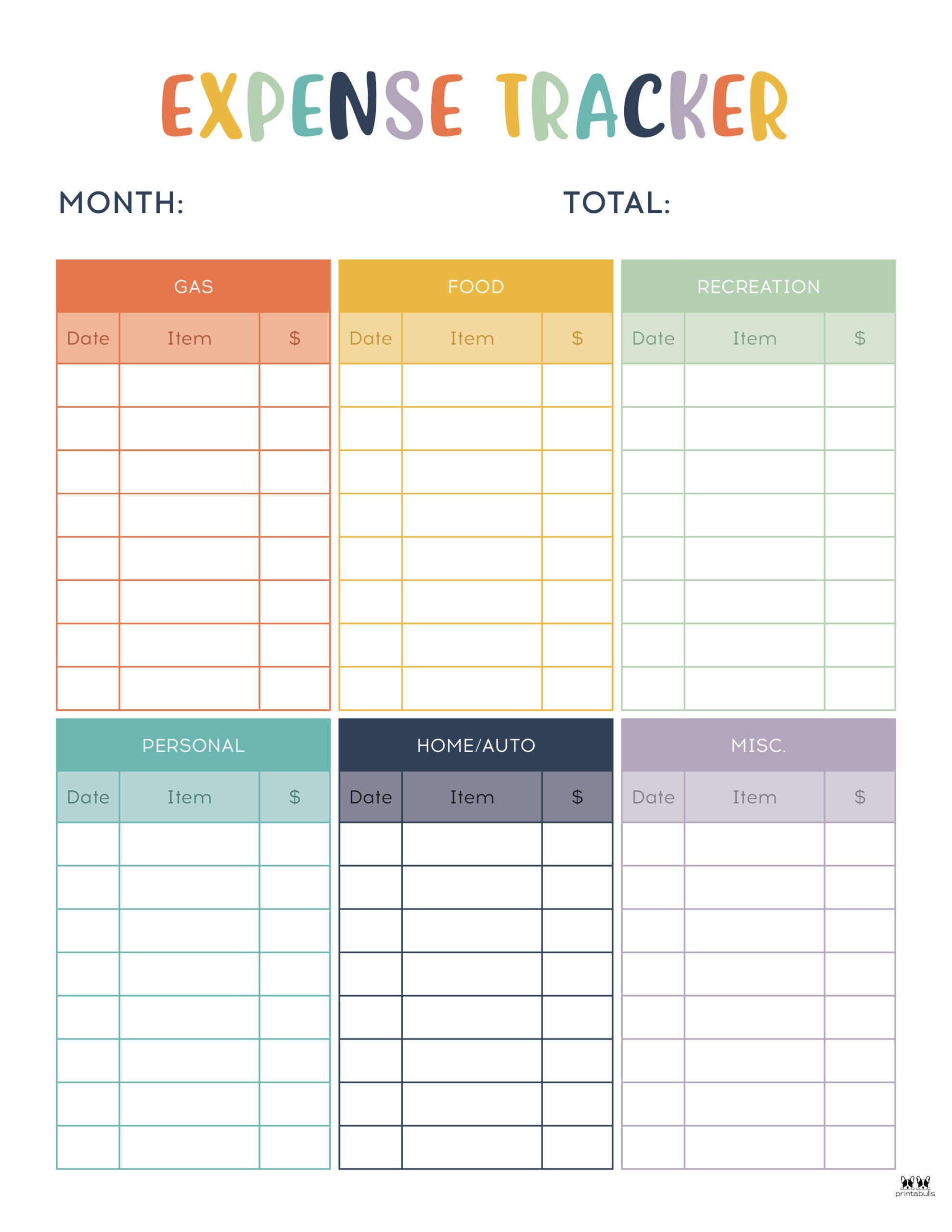Expense Tracker Template Printable