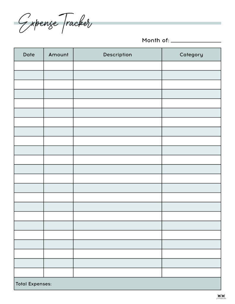 Expense Tracking Sheet Printable