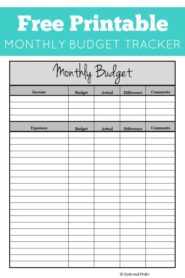 Free Monthly Budget Printable