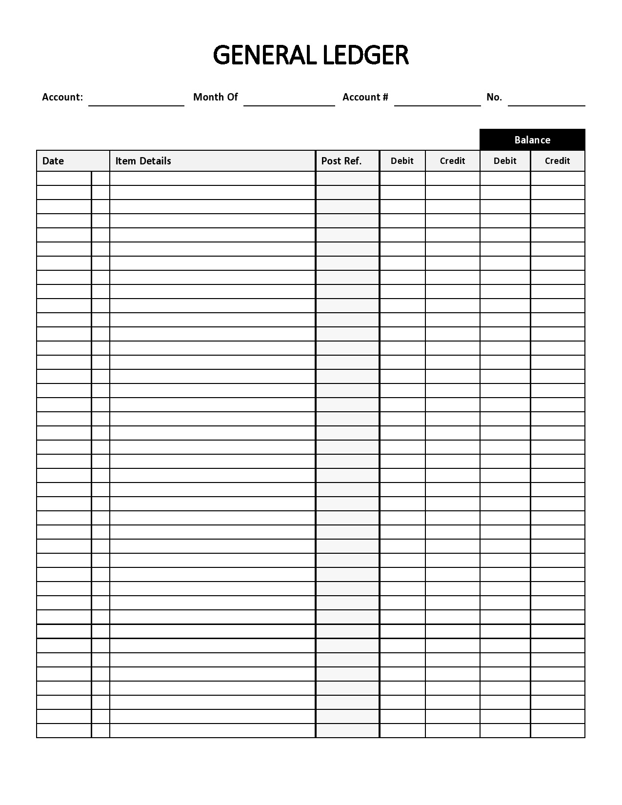 Free Printable General Ledger Template