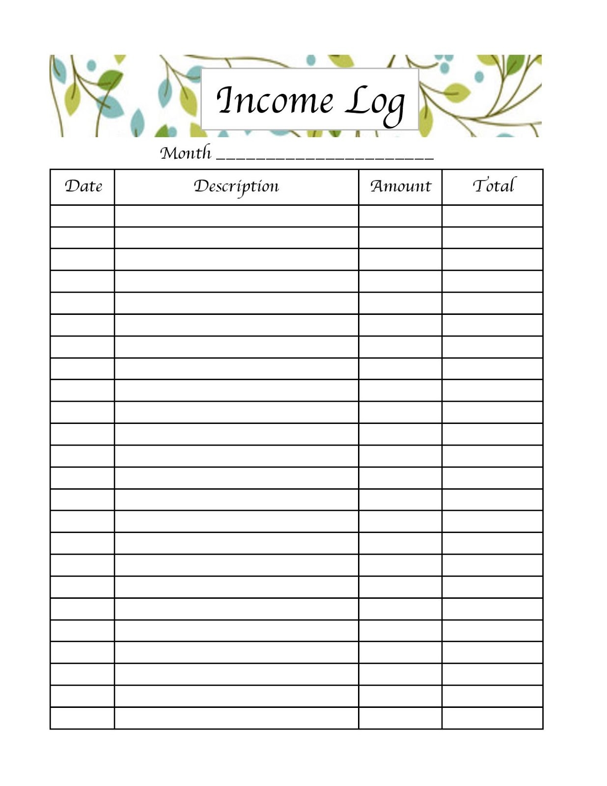 Income Tracker Printable Free Pdf