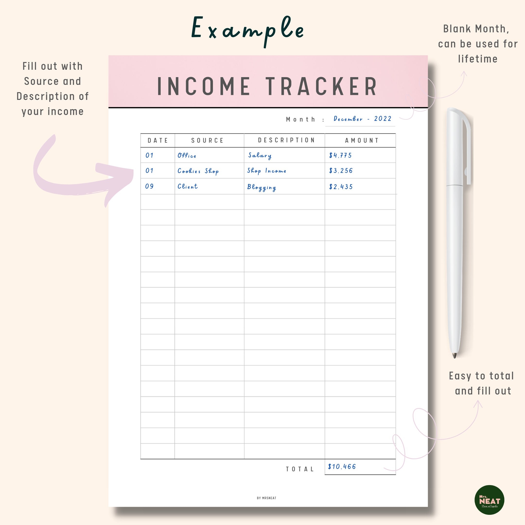 Income Tracker Printable Monthly Income Tracker Income And Etsy