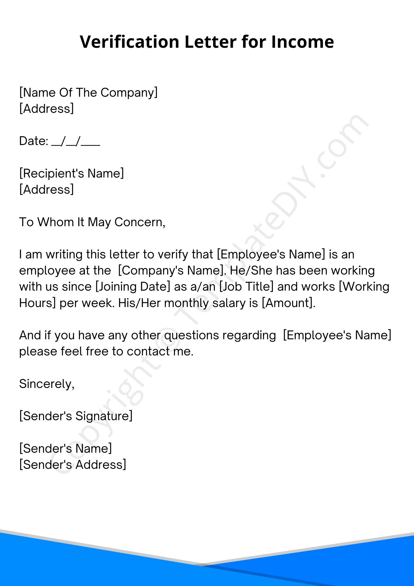 Income Verification Letter Sample Template In Pdf Word