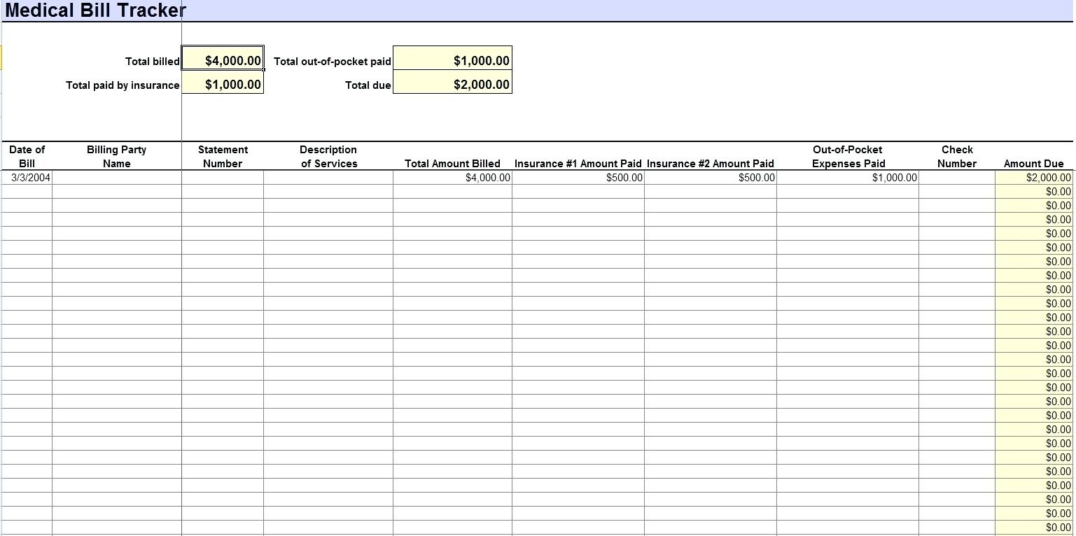 Medical Expense Tracker Spreadsheet Db excel