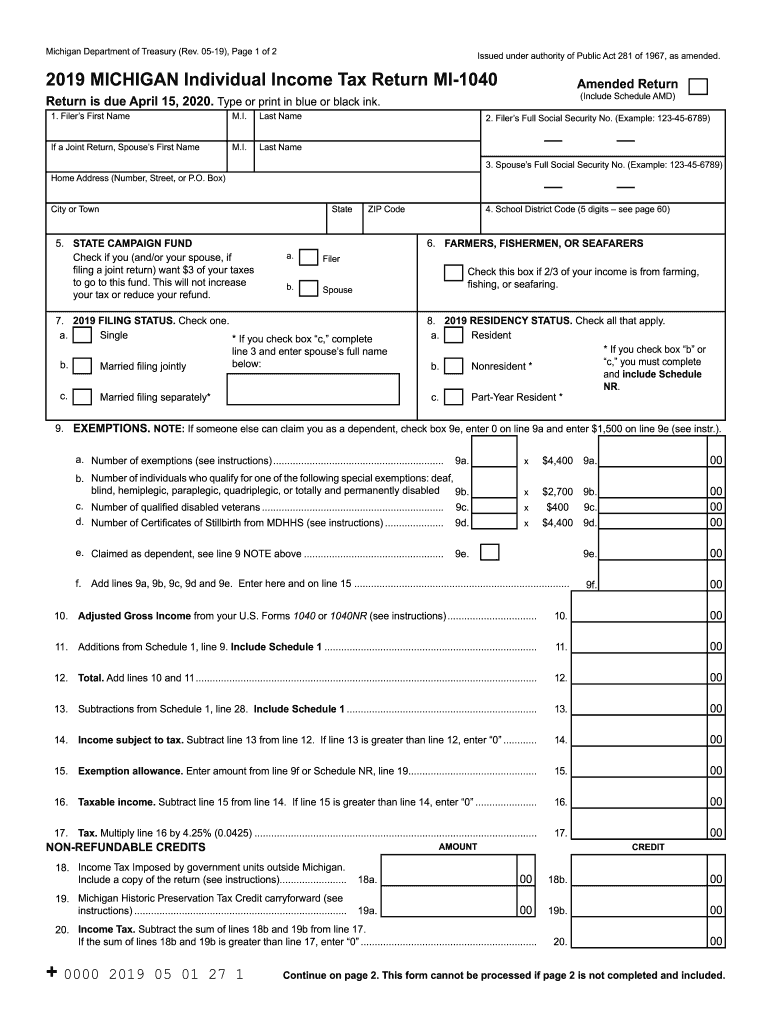 Mi 1040 2019 2025 Form Fill Out And Sign Printable PDF Template 