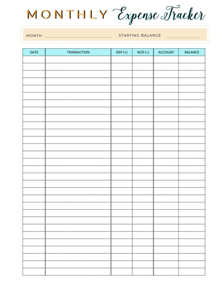 Monthly Expense Tracker Printable