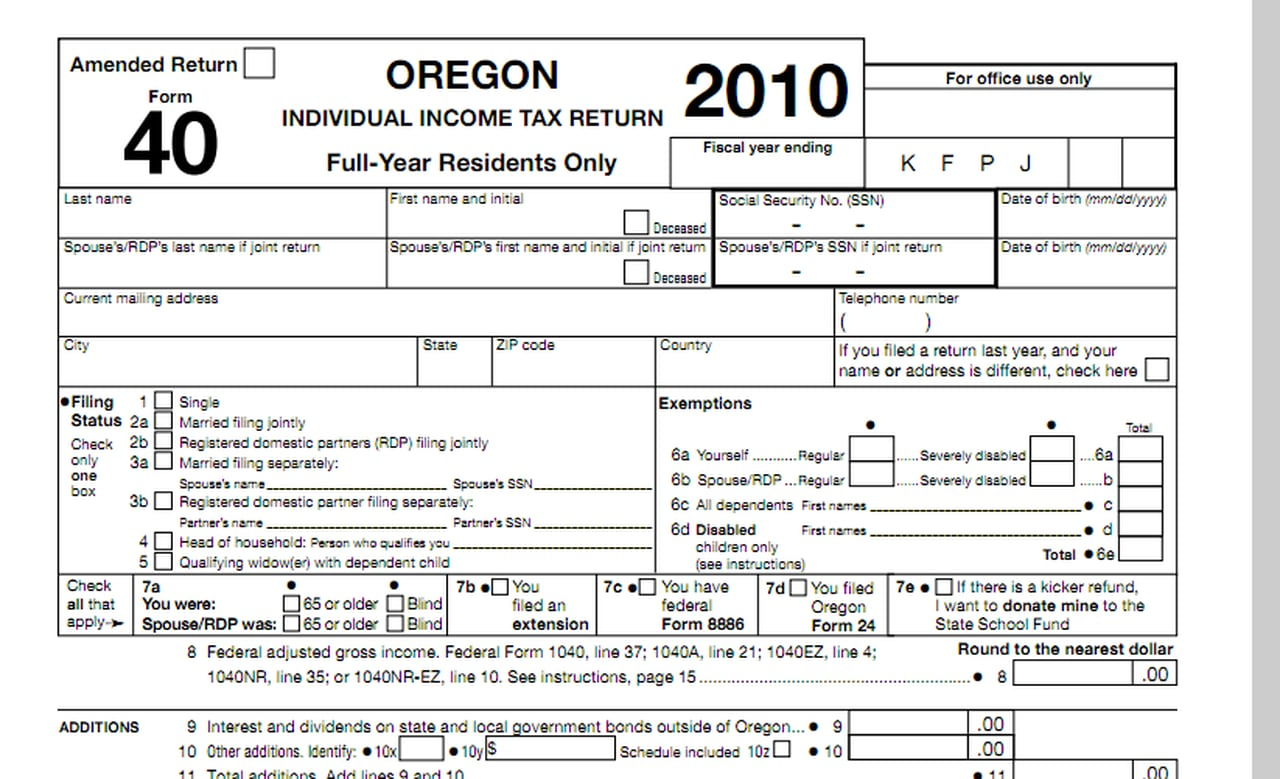 Oregon Income Tax Forms Printable Printable Forms Free Online