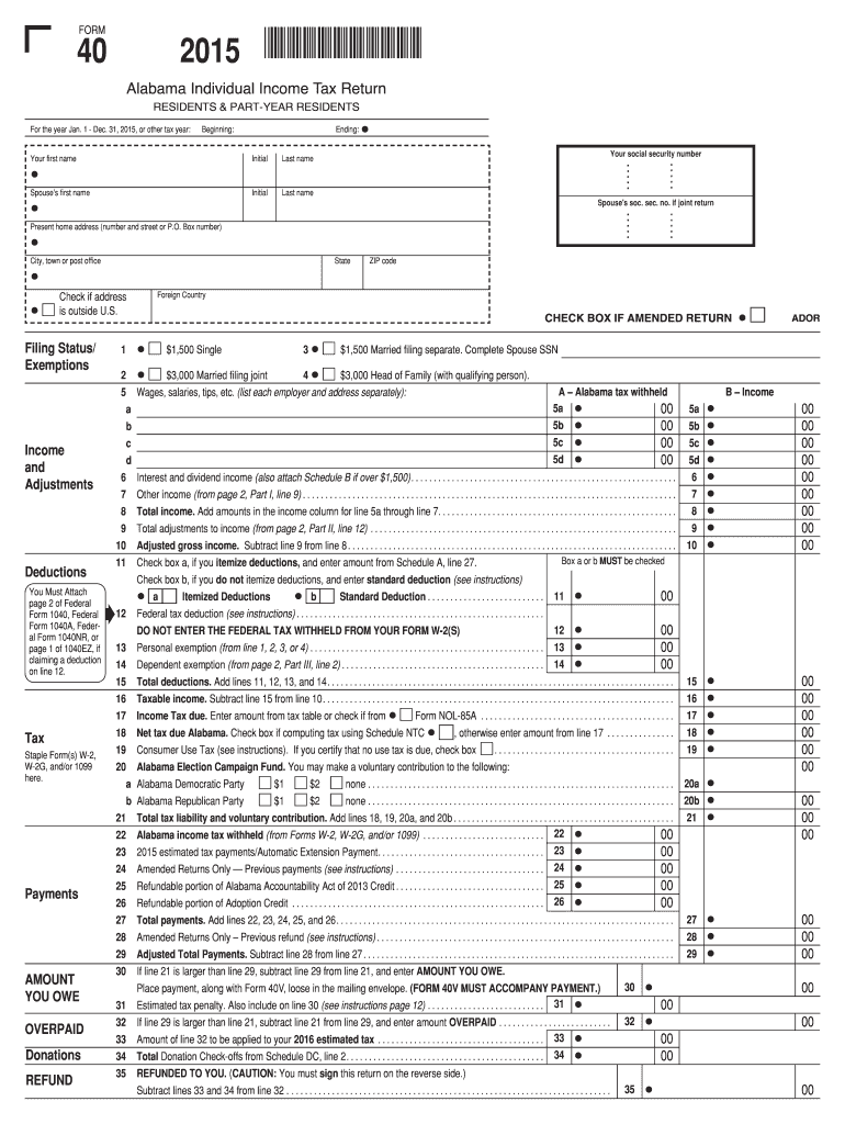 Printable Alabama Income Tax Forms Printable Forms Free Online