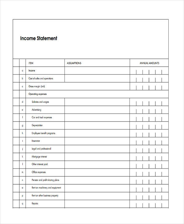 Printable Blank Income Statement Template