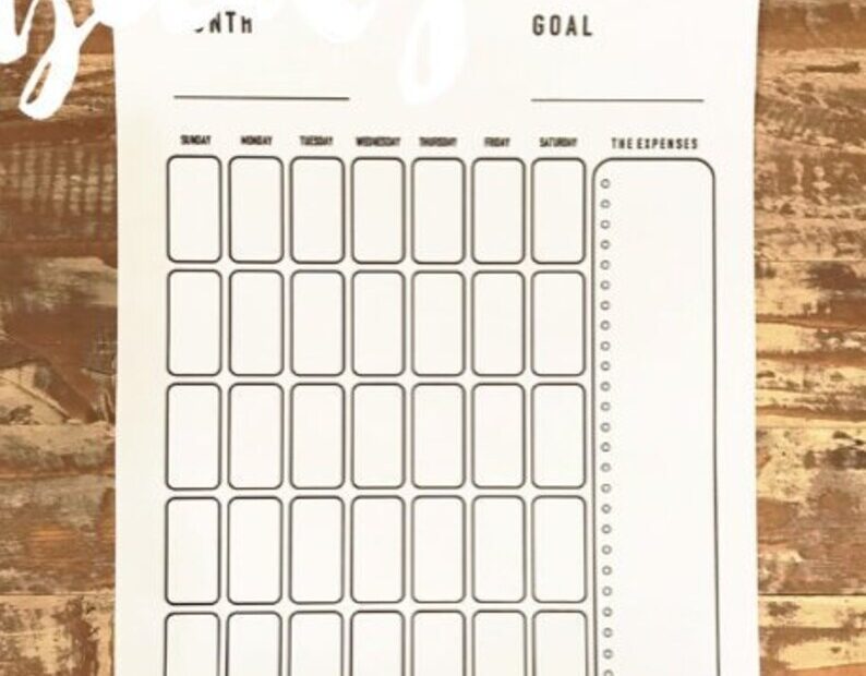 Printable Expense Calendar Etsy