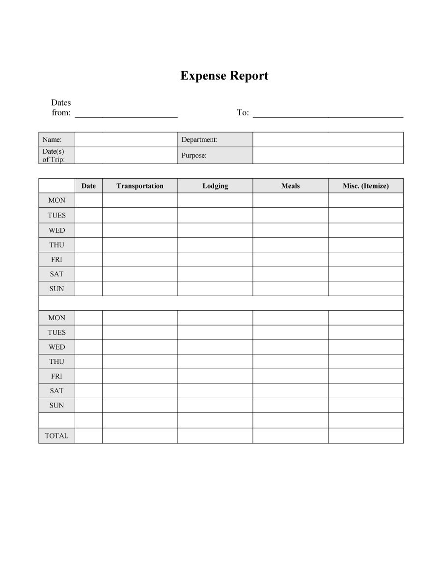 Printable Expense Report Room Surf