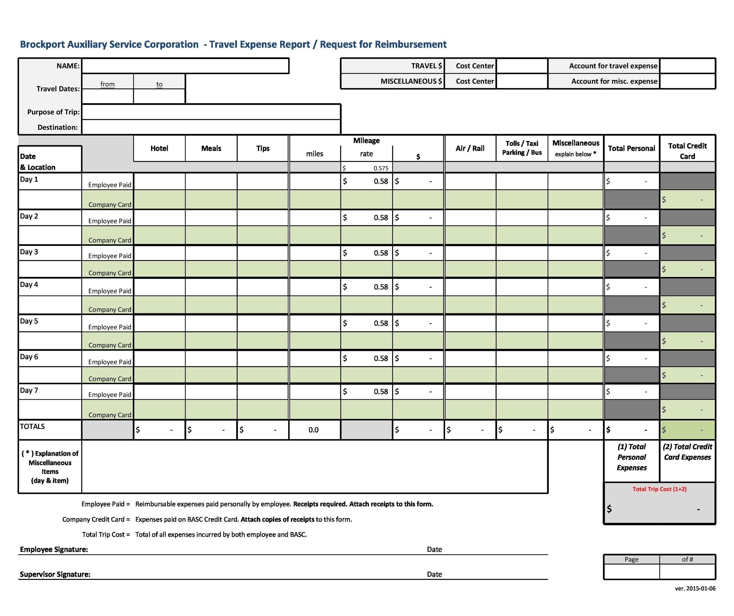 Printable Expense Report Sheet