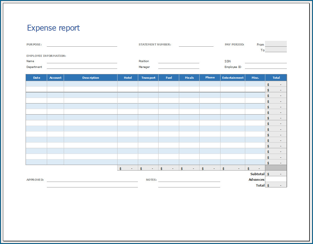 Printable Expense Report Template Arrowpolf