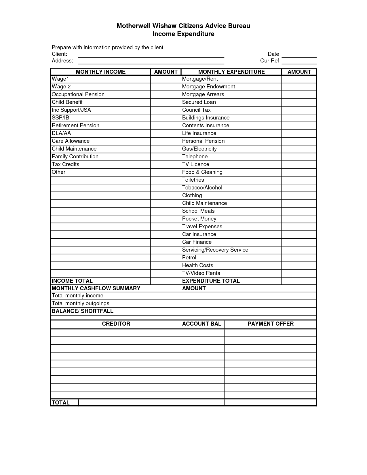 Printable Income And Expenditure Form Template Uk Printable Forms 