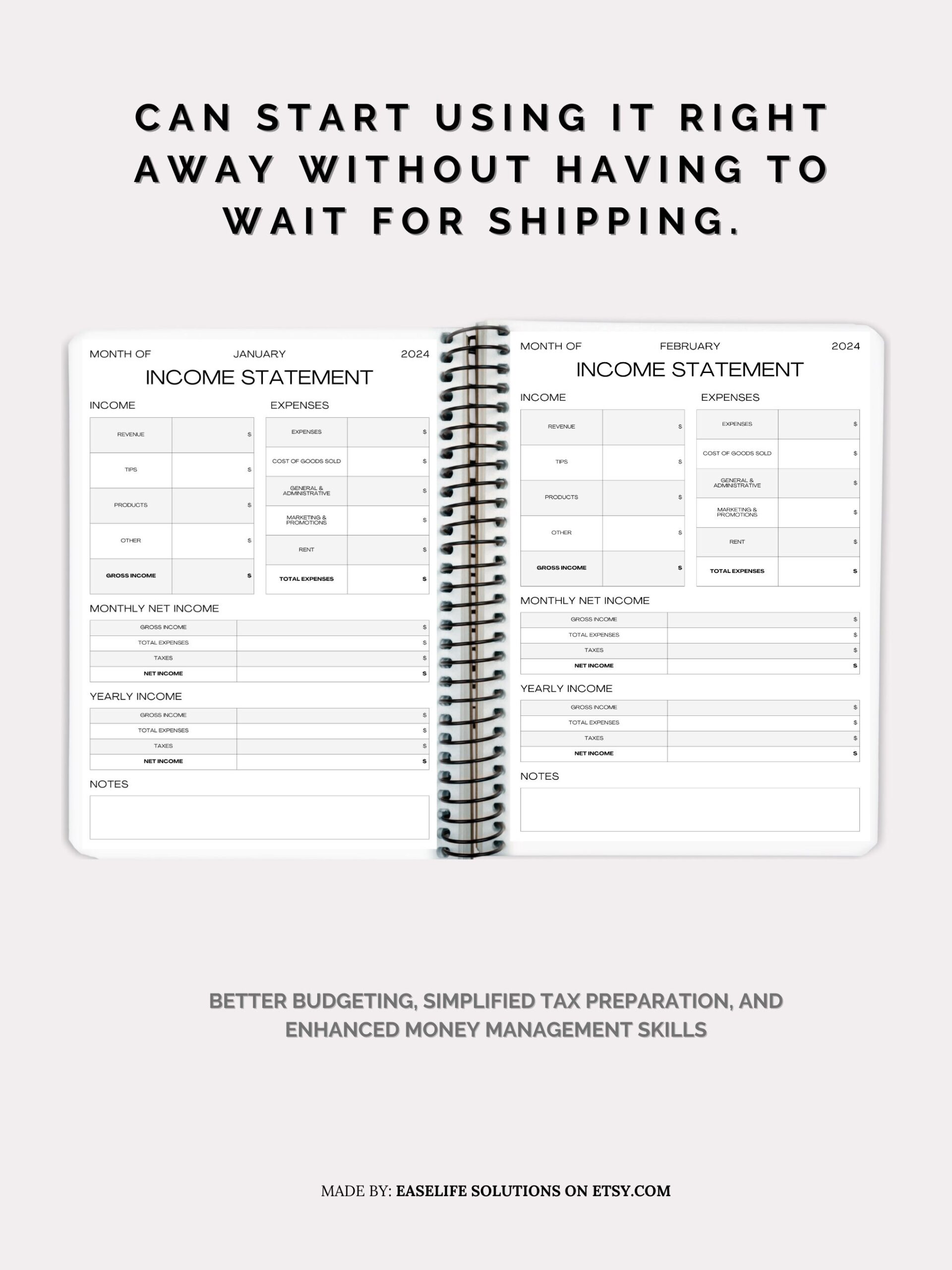 Printable Monthly Income Statement Tracker Income Expense Tracker 