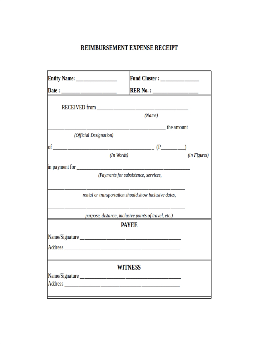 Printable Reimbursement Expense Receipt Form Printable Forms Free Online