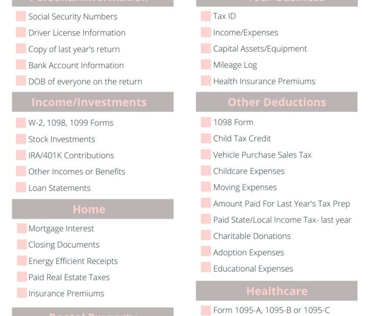Printable Tax Preparation Checklist Excel Free Printable Templates