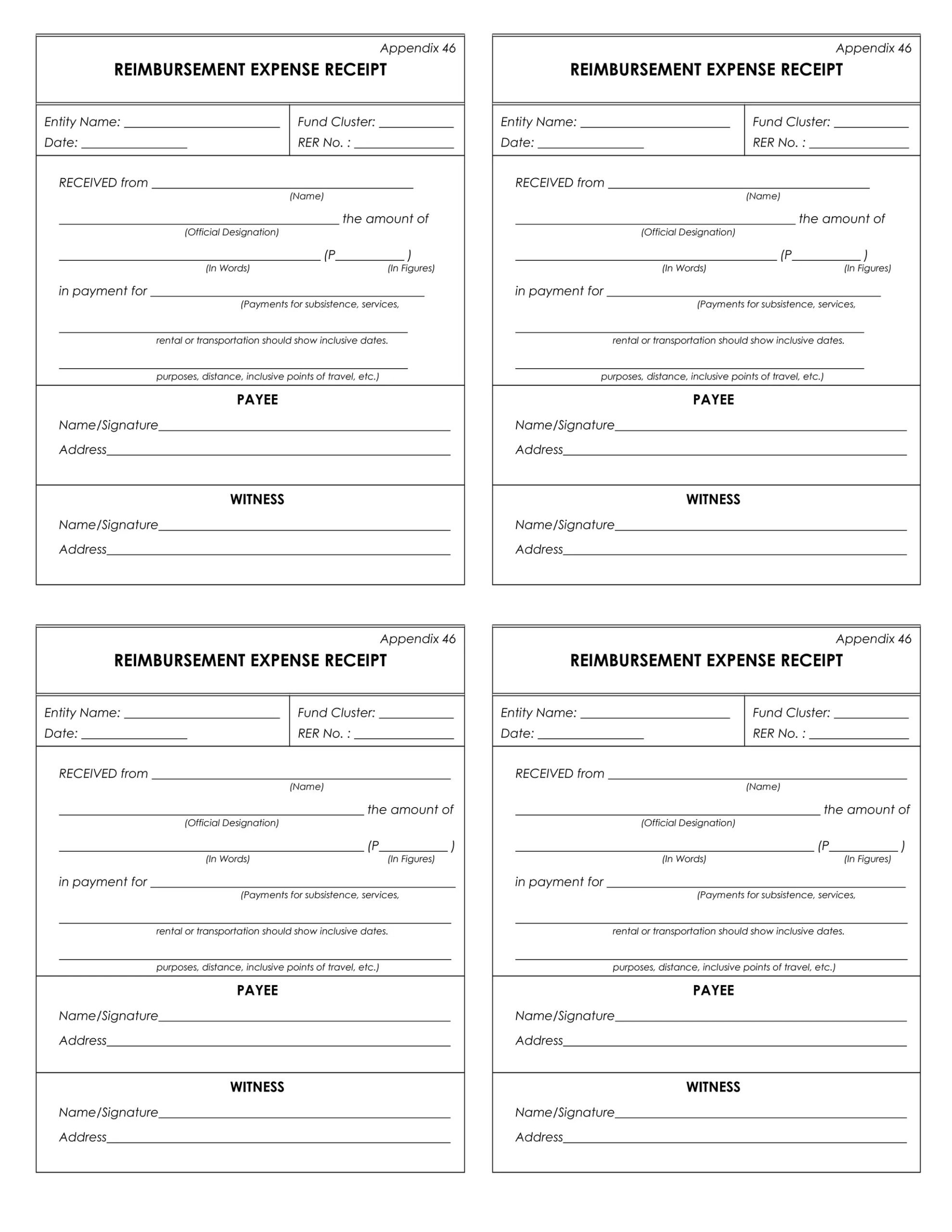 Reimbursement Expense Receipt Form PDF
