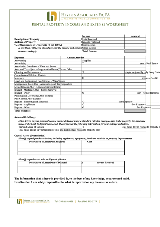 Rental Property Income And Expense Worksheet Printable Pdf Download