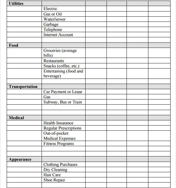 Sample Monthly Expenses List Printable Wolfincredible