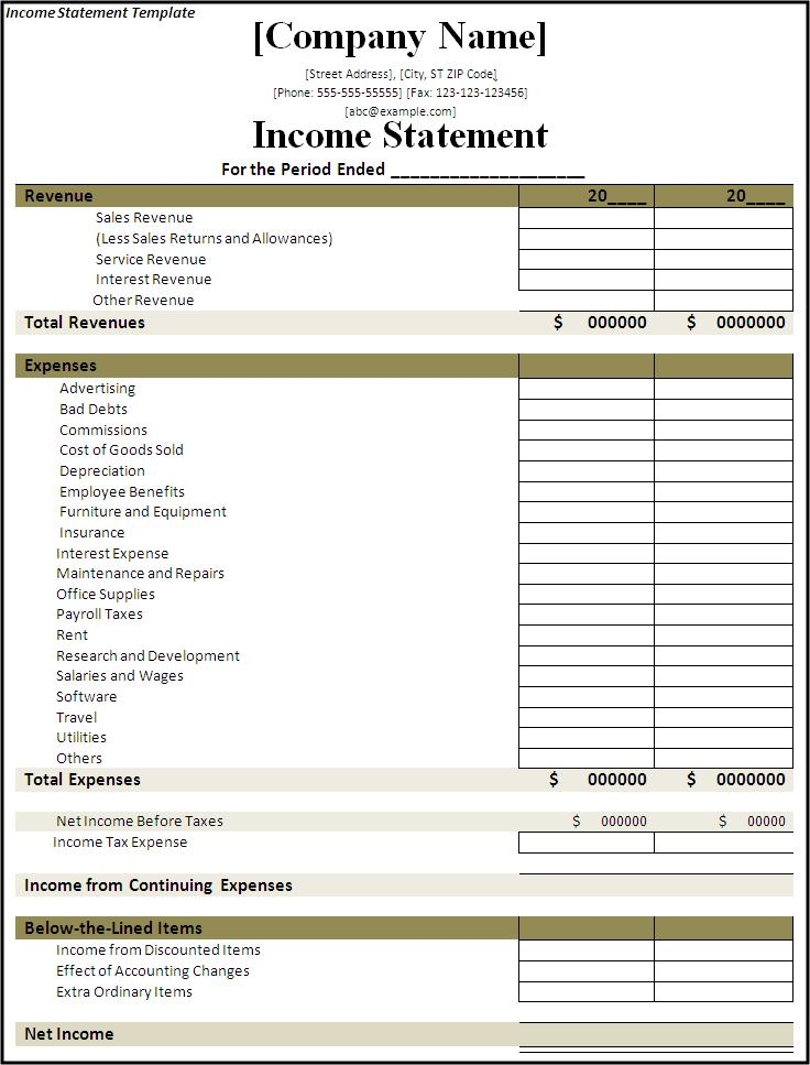 Simple Income Statement Format 1 Db excel
