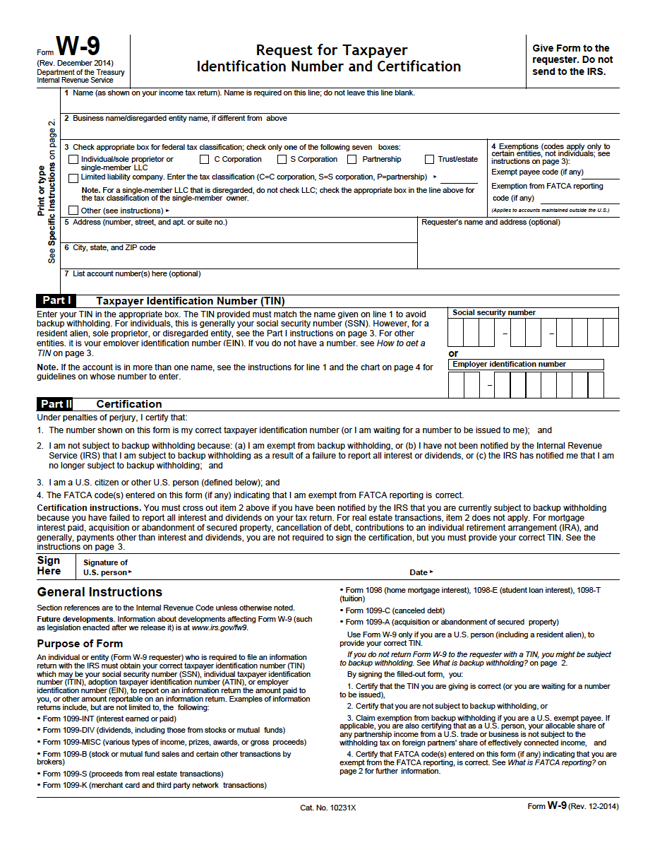 W 9 Request For Taxpayer Identification Number And Certification Pdf 